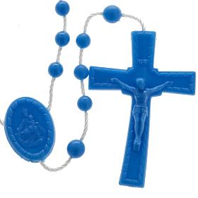 Rosenkranz, blaue Kunststoffperlen auf Nylonkordel
