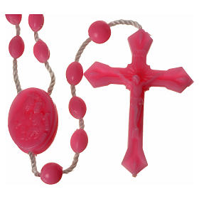 Pink nylon rosary, centerpiece easy to open