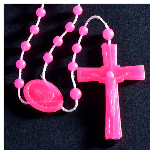 Rosario Granos Fucsia Con Purpurina Plástico 5 Mm | Venta Online En