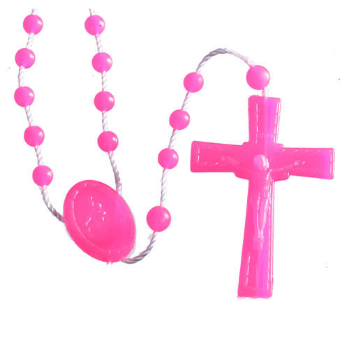 Nylon florescent rosary beads, fuchsia 1