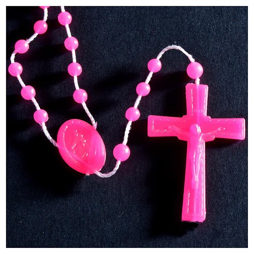 Nylon florescent rosary beads, fuchsia 2