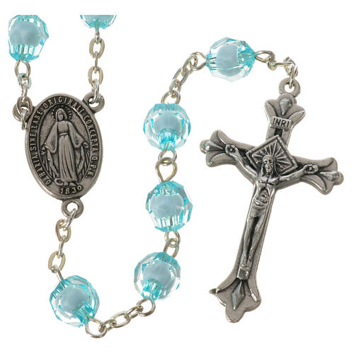Rosary with Miraculous Medal and aquamarine grains 8mm 1