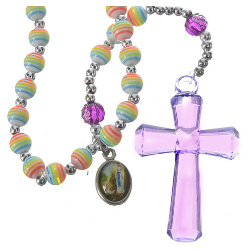 Rosary beads in rainbow coloured resin, 6mm Lourdes 1