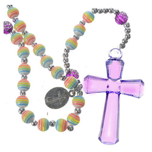Rosary beads in rainbow coloured resin, 6mm Lourdes 2