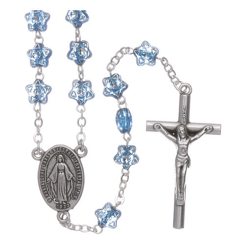 Rosario Virgen Fatima para niños cuentas estrellas azul con marcalibros 1