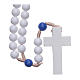 Rosary in blue plastic with white grains and blue pater 7,5 mm silk setting s2