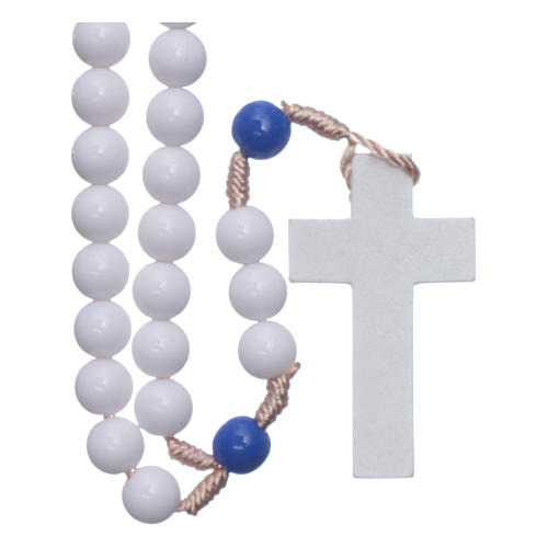 Rosary in blue plastic with white grains and blue pater 7,5 mm silk setting 1