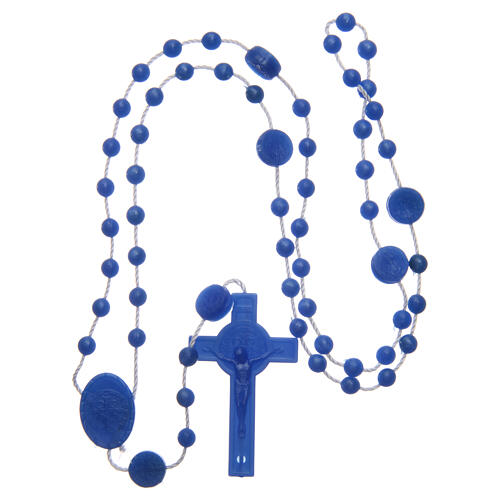 Rosenkranz, blaue Kunststoffperlen auf Nylonkordel, Heiliger Benedikt, 6 mm 4