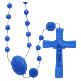 Rosenkranz, blaue Kunststoffperlen auf Nylonkordel, Madonna von Fatima, 6 mm