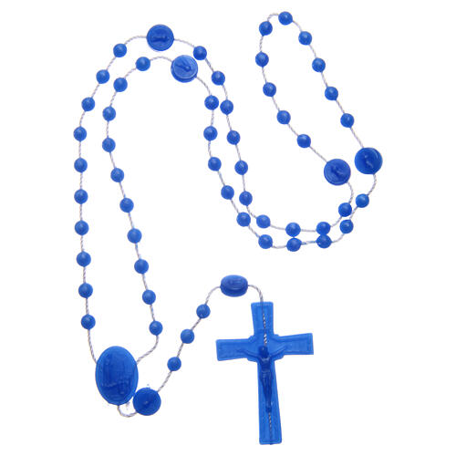 Rosenkranz, blaue Kunststoffperlen auf Nylonkordel, Madonna von Fatima, 6 mm 4