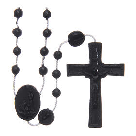 Rosenkranz, schwarze Kunststoffperlen auf Nylonkordel, Madonna von Fatima, 6 mm