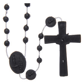 Rosenkranz, schwarze Kunststoffperlen auf Nylonkordel, Madonna von Fatima, 6 mm