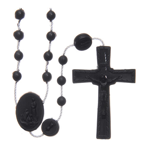 Rosenkranz, schwarze Kunststoffperlen auf Nylonkordel, Madonna von Fatima, 6 mm 1