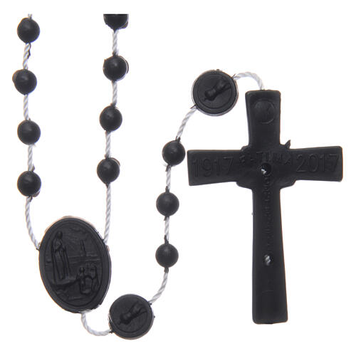 Rosenkranz, schwarze Kunststoffperlen auf Nylonkordel, Madonna von Fatima, 6 mm 2