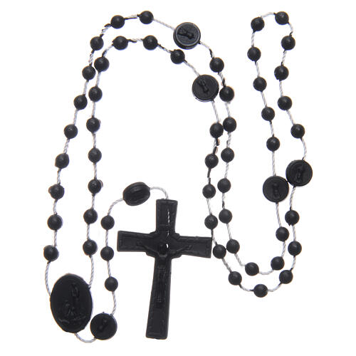 Rosenkranz, schwarze Kunststoffperlen auf Nylonkordel, Madonna von Fatima, 6 mm 4