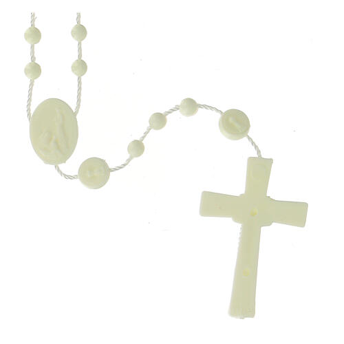 Rosenkranz, weiße Kunststoffperlen auf Nylonkordel, Madonna von Fatima, 6 mm 2