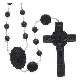 Rosenkranz, schwarze Kunststoffperlen auf Nylonkordel, Heiliger Benedikt, 6 mm