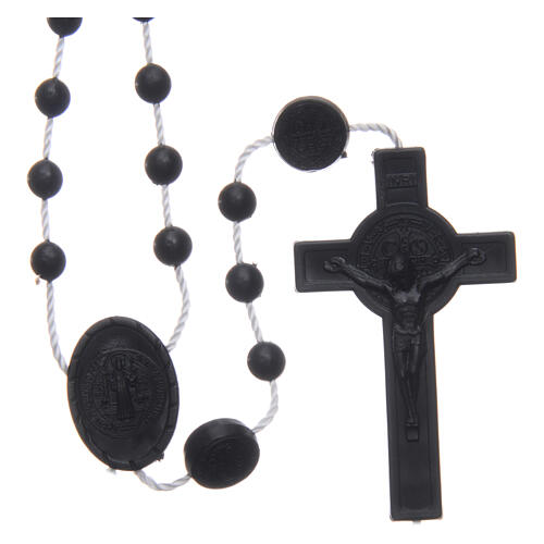 Rosenkranz, schwarze Kunststoffperlen auf Nylonkordel, Heiliger Benedikt, 6 mm 1