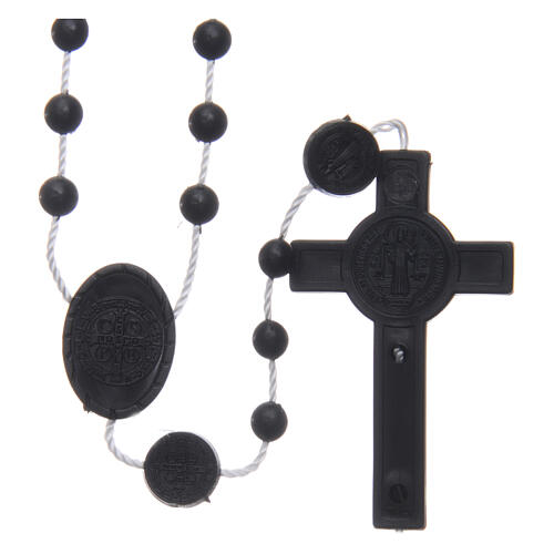 Rosenkranz, schwarze Kunststoffperlen auf Nylonkordel, Heiliger Benedikt, 6 mm 2