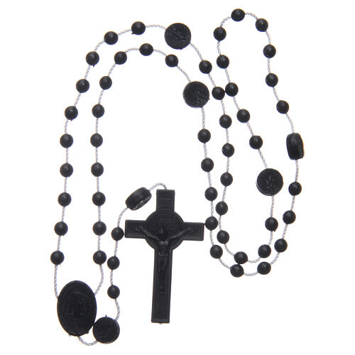 Rosenkranz, schwarze Kunststoffperlen auf Nylonkordel, Heiliger Benedikt, 6 mm 4