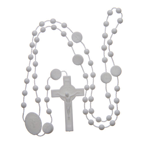 Rosenkranz, weiße Kunststoffperlen auf Nylonkordel, Heiliger Benedikt, 6 mm 4
