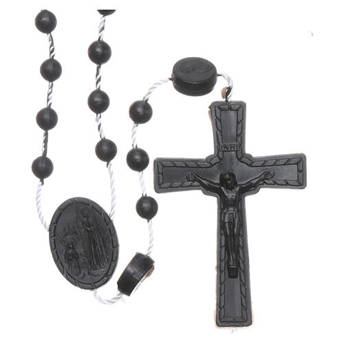 Rosenkranz, schwarze Kunststoffperlen auf Nylonkordel, Gottesmutter von Lourdes, 6 mm 1