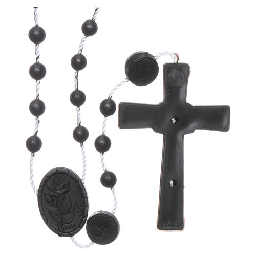 Rosenkranz, schwarze Kunststoffperlen auf Nylonkordel, Gottesmutter von Lourdes, 6 mm 2