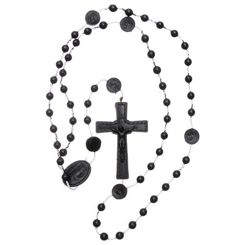Rosenkranz, schwarze Kunststoffperlen auf Nylonkordel, Gottesmutter von Lourdes, 6 mm 4