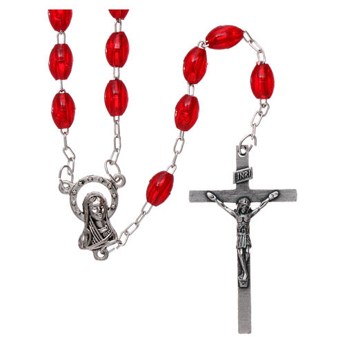 Rosary in plastic 6x3 mm grains, ruby red 1