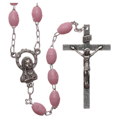 Rosary in plastic 5x3 mm grains, pink 1