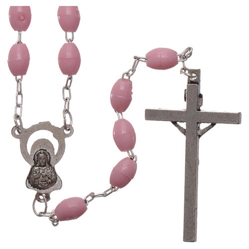 Rosary in plastic 5x3 mm grains, pink 2
