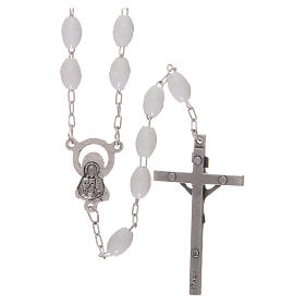 Rosary in plastic 5x3 mm grains, lucid white