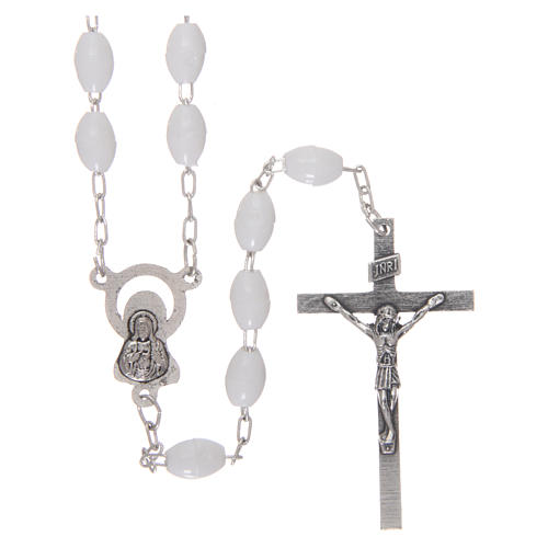 Rosary in plastic 5x3 mm grains, lucid white 1