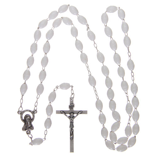 Rosary in plastic 5x3 mm grains, lucid white 4
