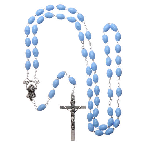 Rosenkranz mit hellblauen Perlen aus Kunststoff, 5x3 mm 4