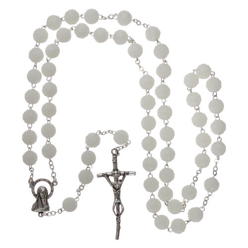Plastic rosary with phosphorus beads and rose shaped plastic beads 6 mm 4