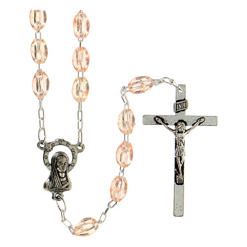 Rosary in plastic with 5x3 mm grains, pink 1