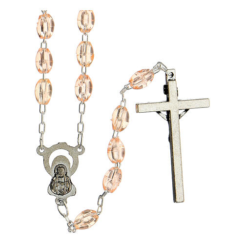 Rosary in plastic with 5x3 mm grains, pink 2