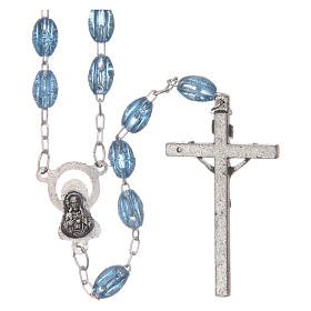 Rosary in plastic with 5x3 mm grains, light blue
