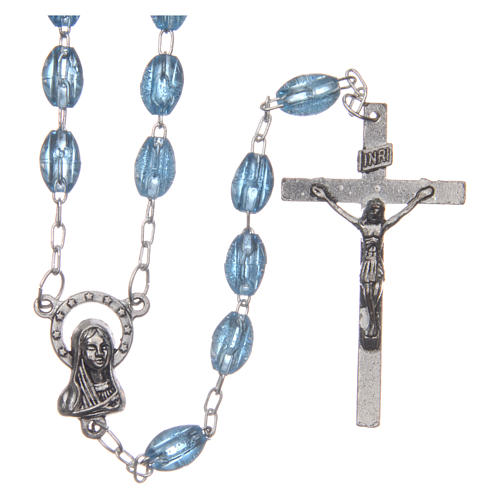 Rosary in plastic with 5x3 mm grains, light blue 1