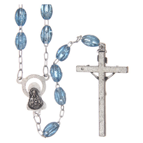 Rosary in plastic with 5x3 mm grains, light blue 2