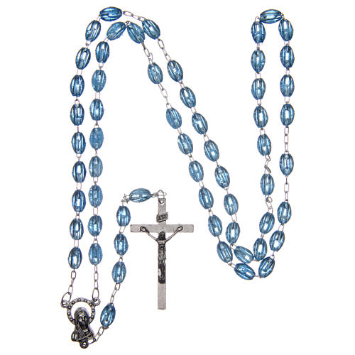 Rosary in plastic with 5x3 mm grains, light blue 4