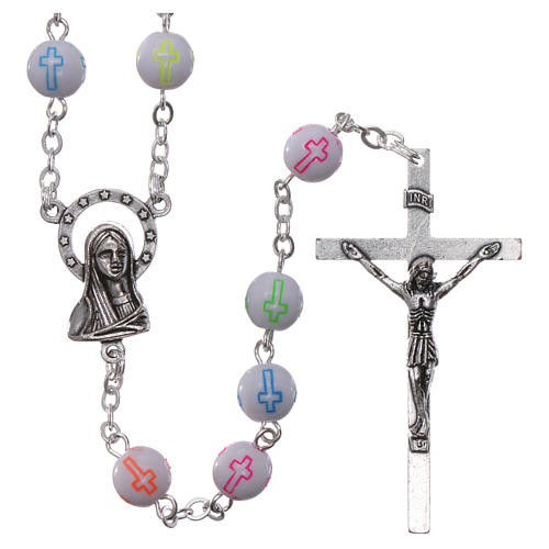 Rosary in plastic with 5x5 mm grains decorated with small crosses 1