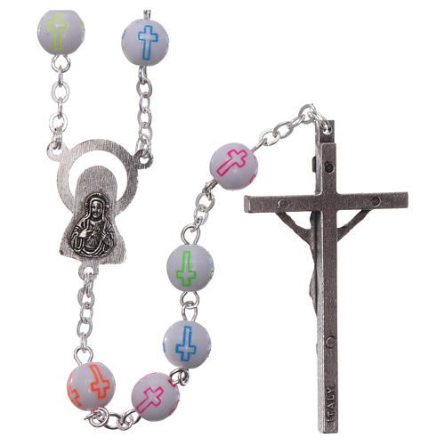 Rosary in plastic with 5x5 mm grains decorated with small crosses 2