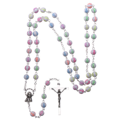 Rosary in plastic with 5x5 mm grains decorated with small crosses 4