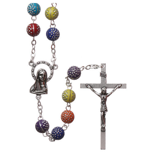 Rosary in plastic with 5x5 mm grains decorated with glitter 1