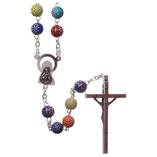 Rosary in plastic with 5x5 mm grains decorated with glitter 2