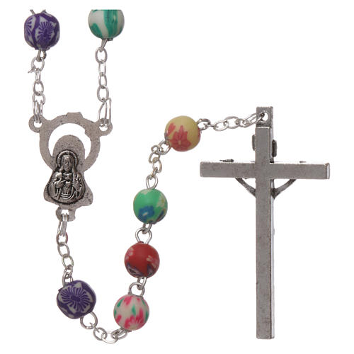 Rosary in plastic with 4x4 mm grains, multicolour 2