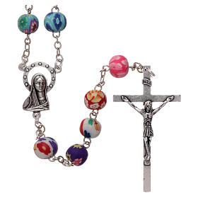 Rosary in plastic with 5x5 mm grains, multicolour