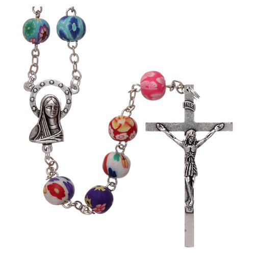 Rosary in plastic with 5x5 mm grains, multicolour 1